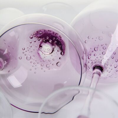 Lavender bubble Crystal Wine Glass handblown with gradient tint and delicate trapped bubbles combining elegance with durability
