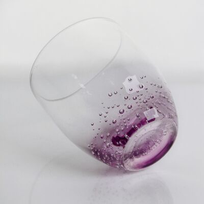 Crystal Wine Glass handblown with subtle trapped bubbles and a soft lavender to clear gradient combining beauty and durability