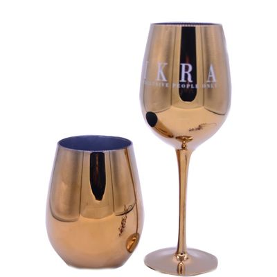 Gold Plated 16oz Crystal Wine Glass With Decal Logo For Gift