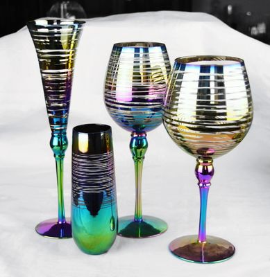 Laser Circles Pattern Iridescent Crystal Wine Glass With Pearl Stem