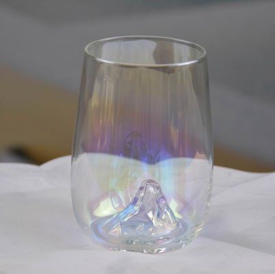 Ice Mountain Bottom Crystal Wine Glass With Ion Plated Irridescent