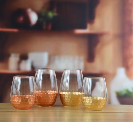 450ml Gold Cutted Honeycomb Stemless Crystal Wine Glass
