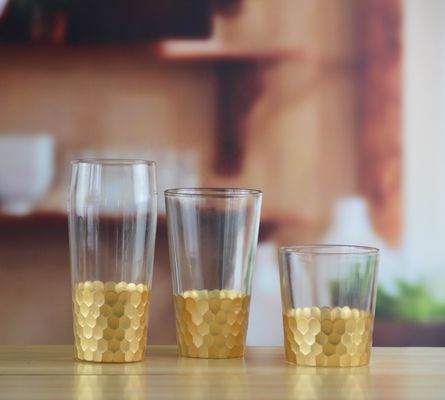 450ml Gold Cutted Honeycomb Stemless Crystal Wine Glass