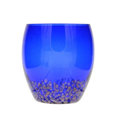 Handblowned Blue Rock Golden Dots Crystal Wine Glass
