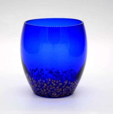 Handblowned Blue Rock Golden Dots Crystal Wine Glass