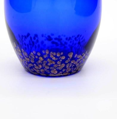 Handblowned Blue Rock Golden Dots Crystal Wine Glass