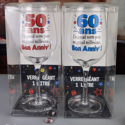 Clear 1 Litre Giant Wine Glass With Anniversary Decor