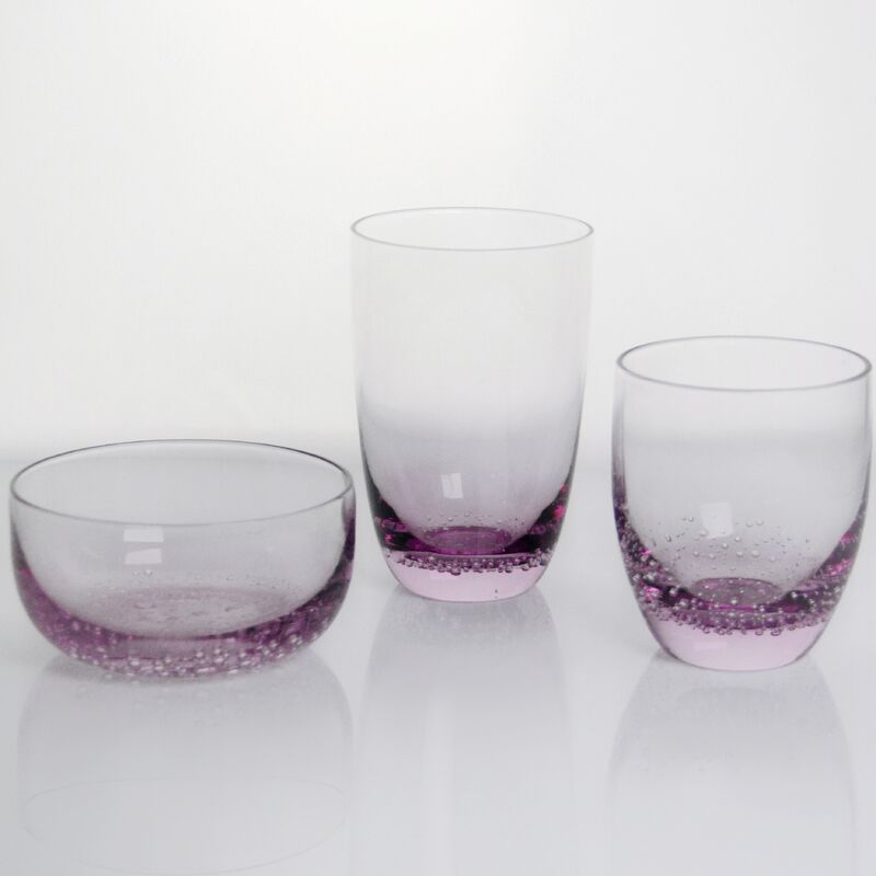 Crystal Wine Glass handblown with subtle trapped bubbles and a soft lavender to clear gradient combining beauty and durability
