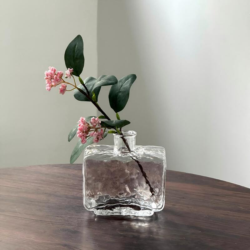 качество Rectangular Clear Hammered Glass Vase - Modern Minimalist Decorative Flower Vase for Table Centerpiece завод