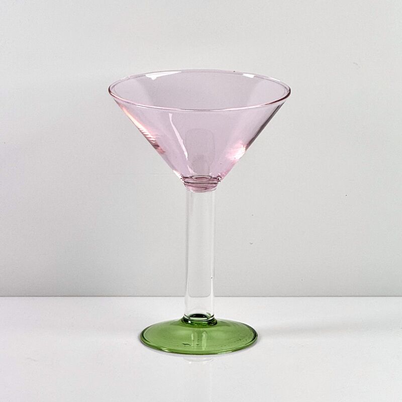 Качество Hand Blown Borosilicate Stemmed Wine & Cocktail Glass Set, Pink Bowl with Green Hollow Stem Base, Colored Spray Tinted Art Goblets for Bar, Wedding & Table Decor фабрика