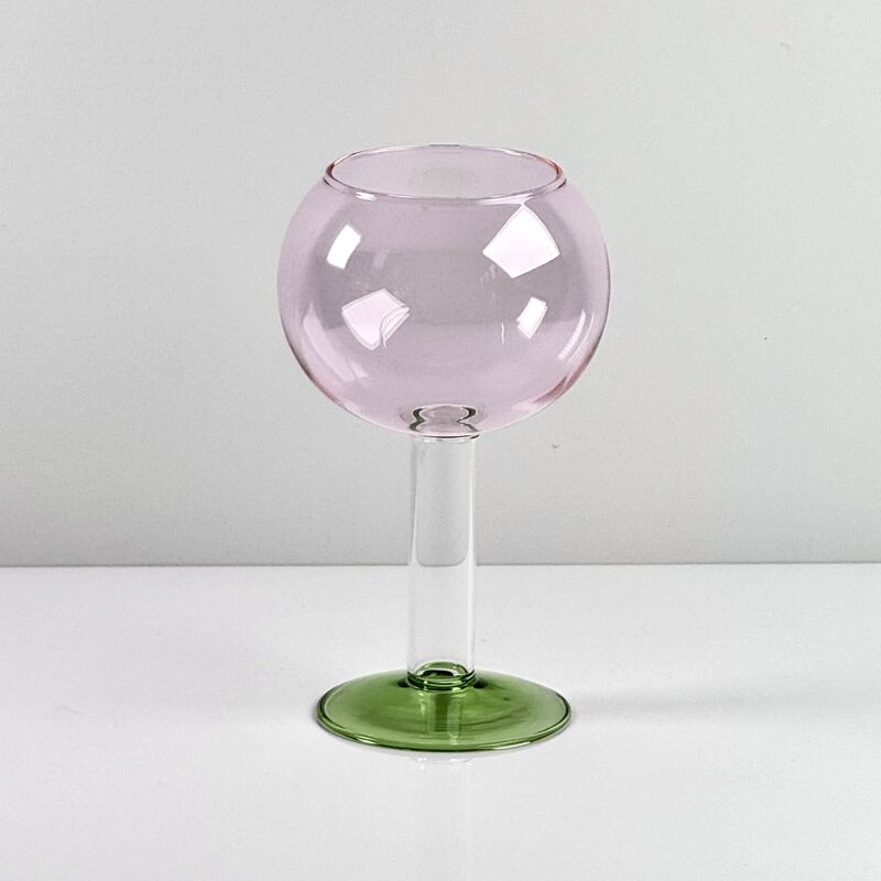 Качество Hand Blown Borosilicate Stemmed Wine & Cocktail Glass Set, Pink Bowl with Green Hollow Stem Base, Colored Spray Tinted Art Goblets for Bar, Wedding & Table Decor фабрика