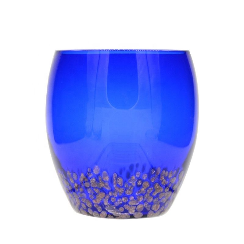 Handblowned Blue Rock Golden Dots Crystal Wine Glass