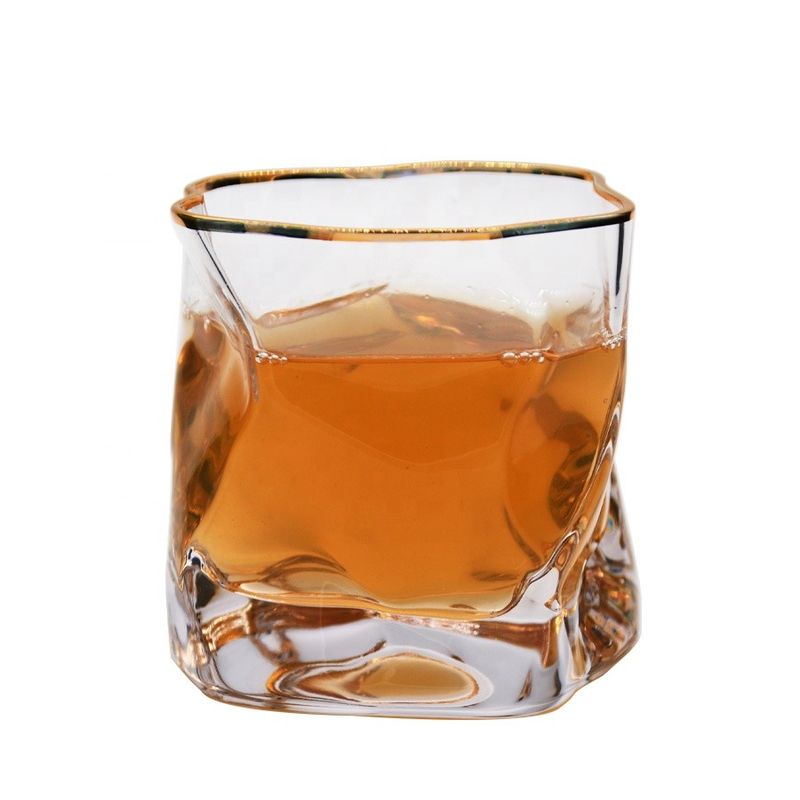 Irregular Handmade Whiskey Glass With Gold Rim