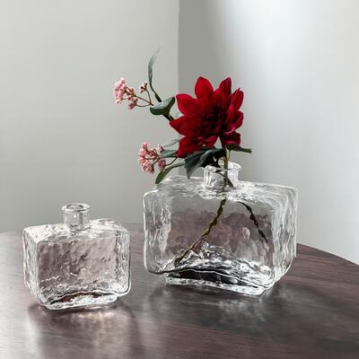 качество Rectangular Clear Hammered Glass Vase - Modern Minimalist Decorative Flower Vase for Table Centerpiece завод