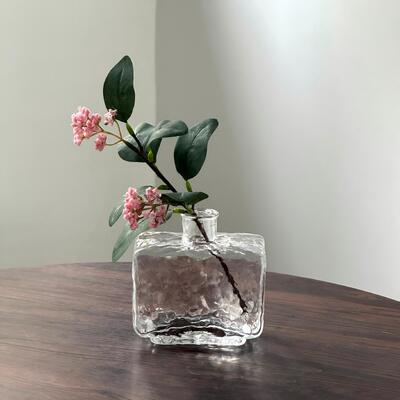 качество Rectangular Clear Hammered Glass Vase - Modern Minimalist Decorative Flower Vase for Table Centerpiece завод