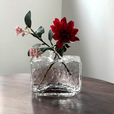 качество Rectangular Clear Hammered Glass Vase - Modern Minimalist Decorative Flower Vase for Table Centerpiece завод