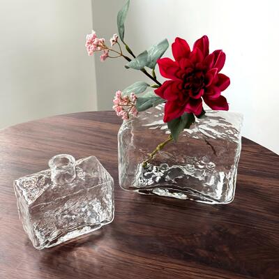 качество Rectangular Clear Hammered Glass Vase - Modern Minimalist Decorative Flower Vase for Table Centerpiece завод