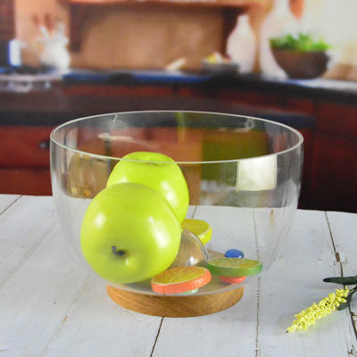 качество 9 дюймовая стеклянная салатная чаша с кристаллическим стеклом и деревянным стендом, которая улучшает вкус пищевых блюд. завод